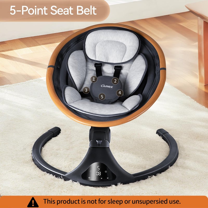 LAREX Baby Swing to Toddler Electric Infant Swing Portable for Newborn Boy Girl, 5 Sway Speeds with Remote Control, 12 Preset Melodies and Bluetooth, 0-6 Months Max 20 Lbs (Gray) - Image 5